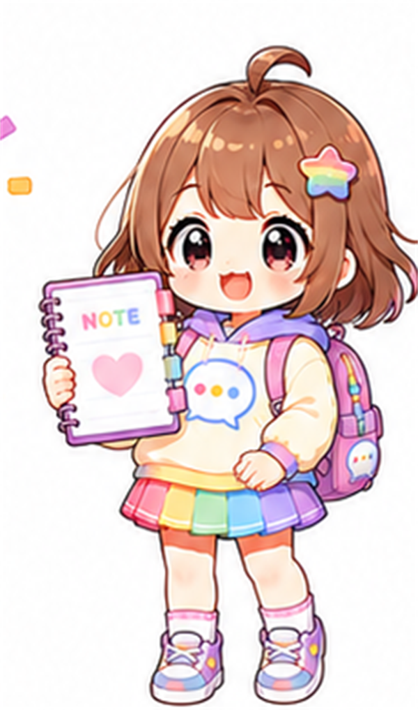 まなぶちゃんが下書きと確認観点から使いましょうを学んでいるイラスト