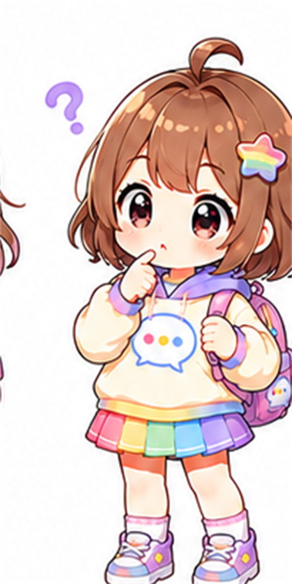まなぶちゃんがChatGPTの使い方について考えているイラスト